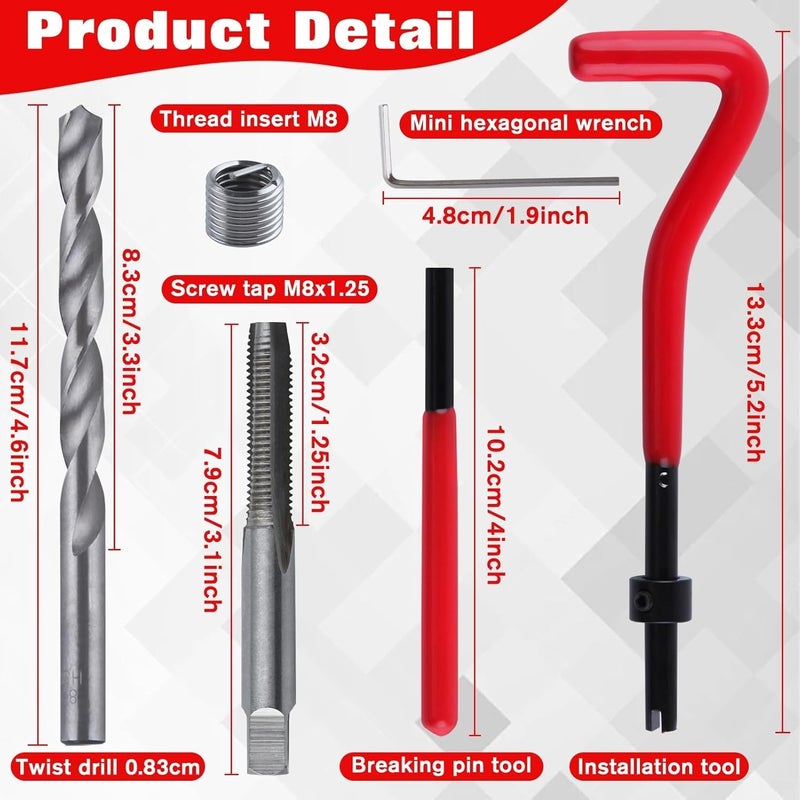 LEONTOOL 30 Piece M8x1.25 Helicoil Thread Repair Kit, Metric Helicoil Repair Kit with HSS Drill Bits Thread Inserts Taps Breakoff Installation Tools, Portable Rethreading Tool Kit for Auto Repairing - Image 2